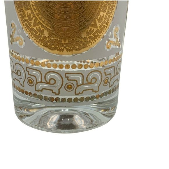 Vintage Midcentury Mayan Calendar Tumblers Gilded Frosted Set of 7 MCM Barware - Picture 3 of 8